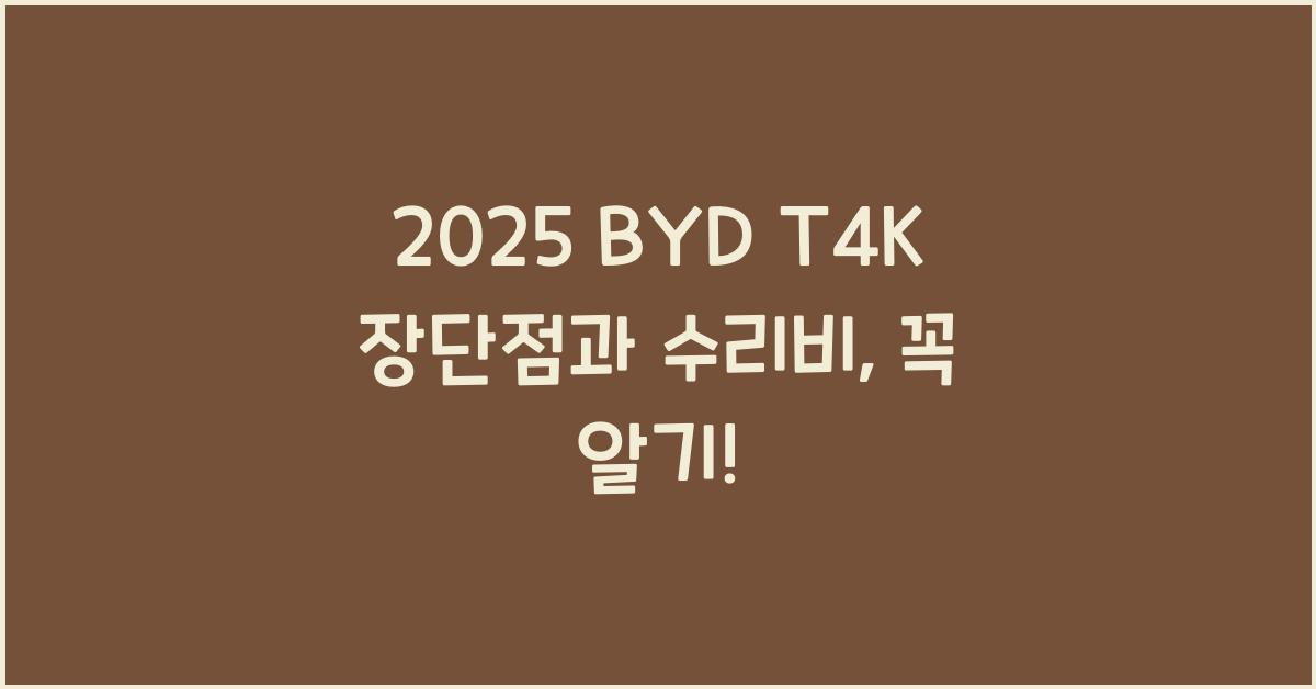 2025 BYD T4K 장단점 결함 수리비