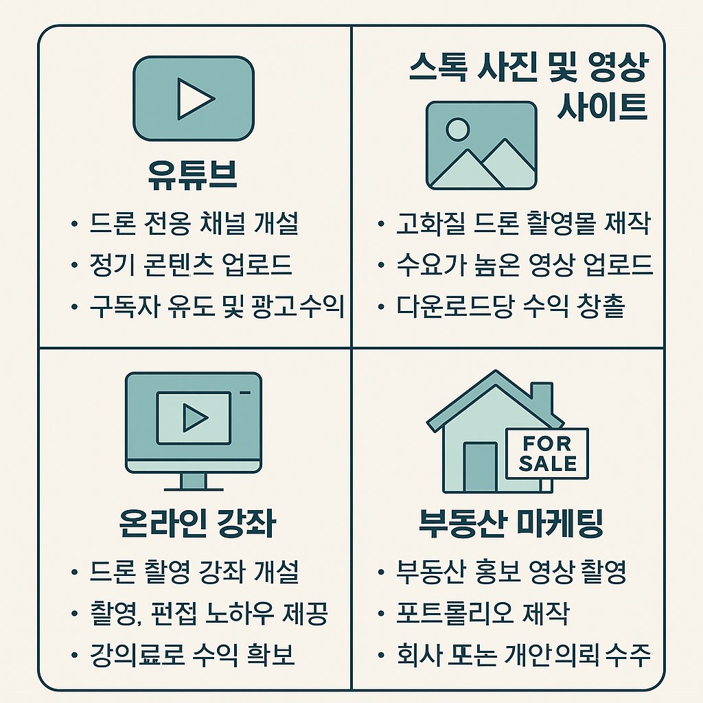 드론 촬영 수익을 내기 위한 플랫폼별 전략 인포그래픽