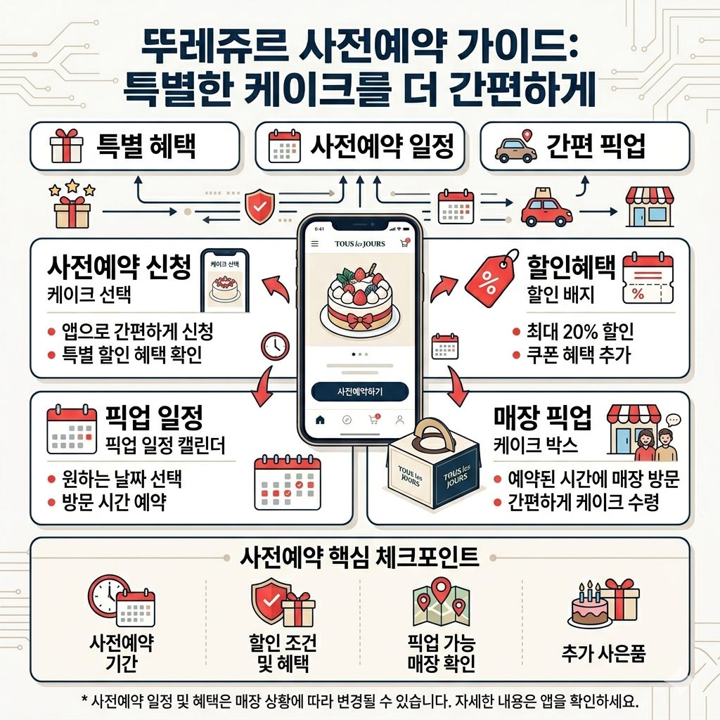 뚜레쥬르 사전예약 방법 앱 예약 일정&middot;할인&middot;픽업 인포그래픽