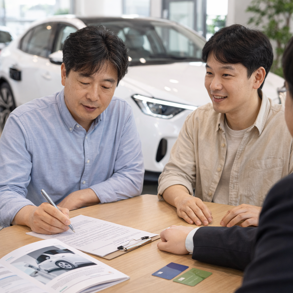 전기차 구매와 보조금 상담을 받는 장면