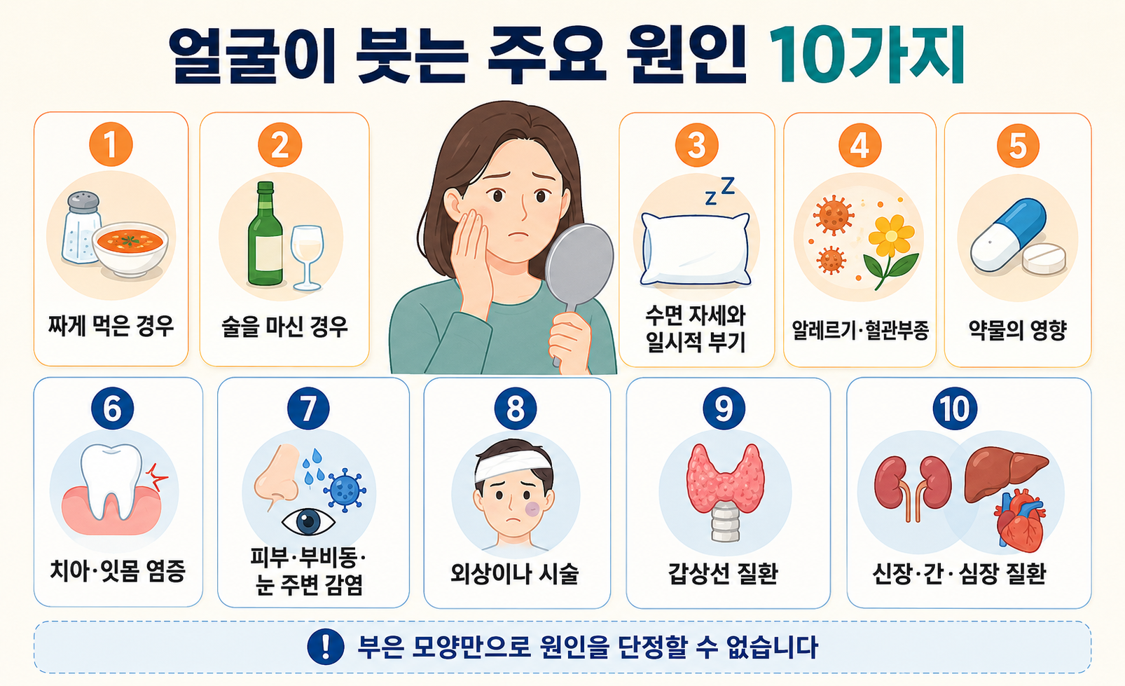 얼굴이 붓는 주요 원인 10가지와 질환 관련 얼굴 부기 원인