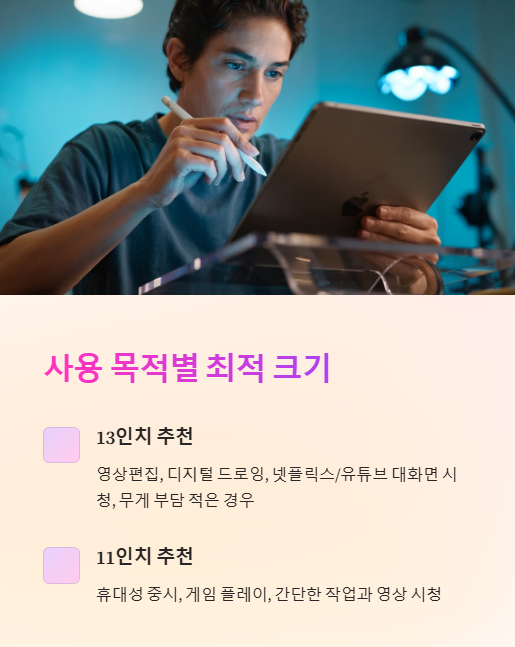 아이패드 사용 목적별 최적 크기