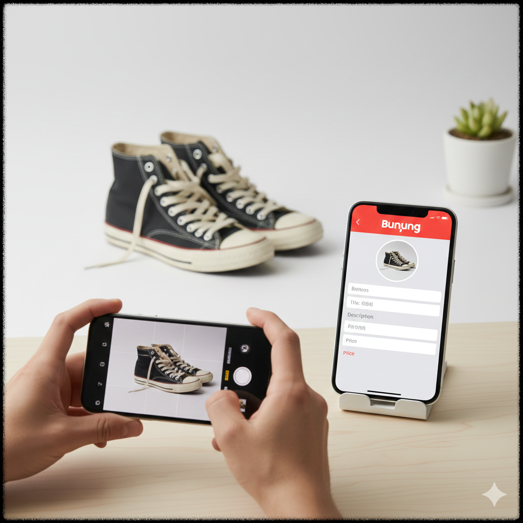 중고 상품을 촬영하고 판매 등록하는 모습