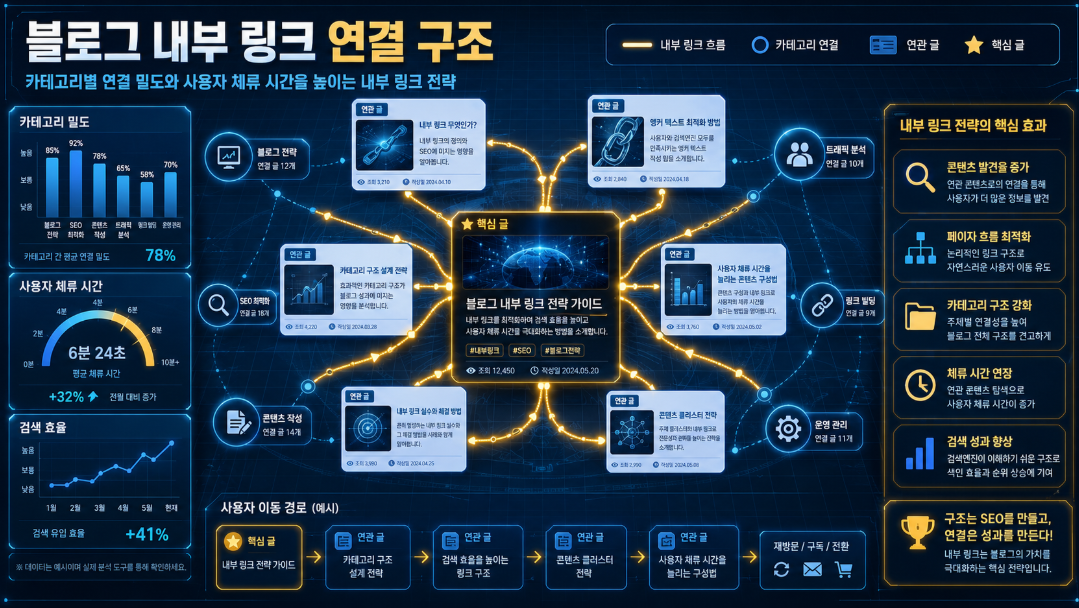 카테고리 밀도와 사용자 체류 시간을 높이는 내부 링크 구조화 및 구글 로봇의 최적 탐색 경로 시각화