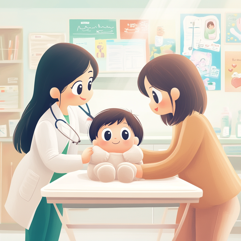 의사에게 진찰 받는 12개월 아이 사진