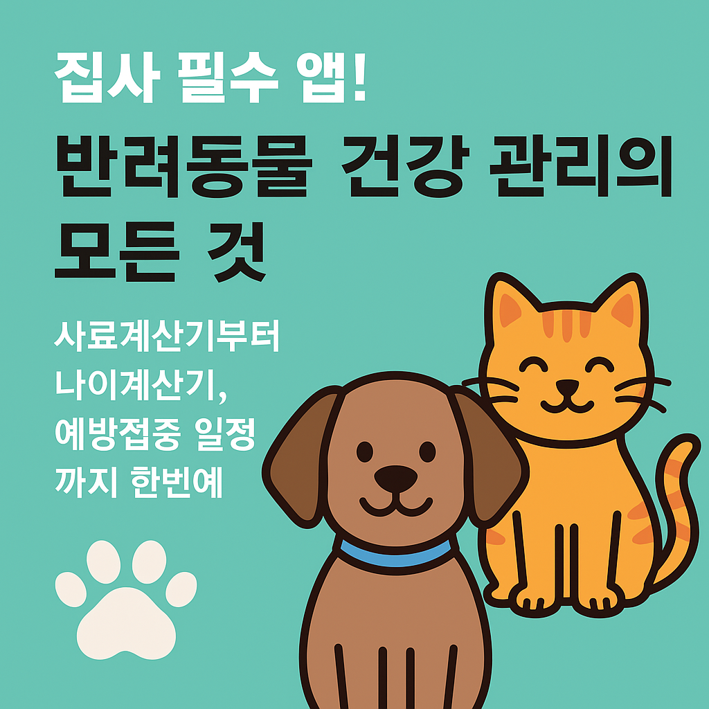 #반려동물건강관리 #사료계산기 #강아지나이계산 #고양이나이계산 #반려동물예방접종#반려동물관리툴 #펫헬스케어 #반려견영양관리 #집사앱 #고양이건강관리 #강아지건강관리