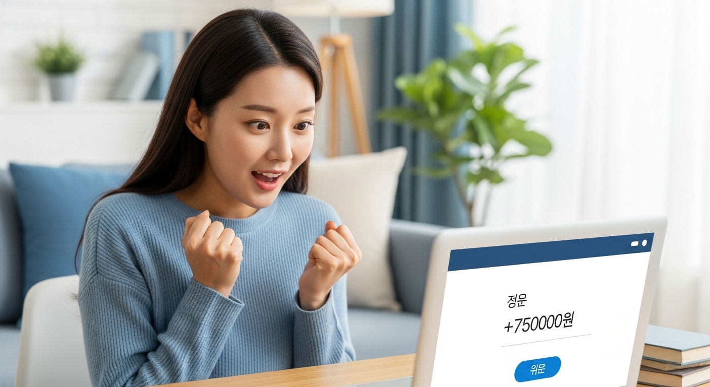 연말정산 환급액을 확인하고 기뻐하는 직장인