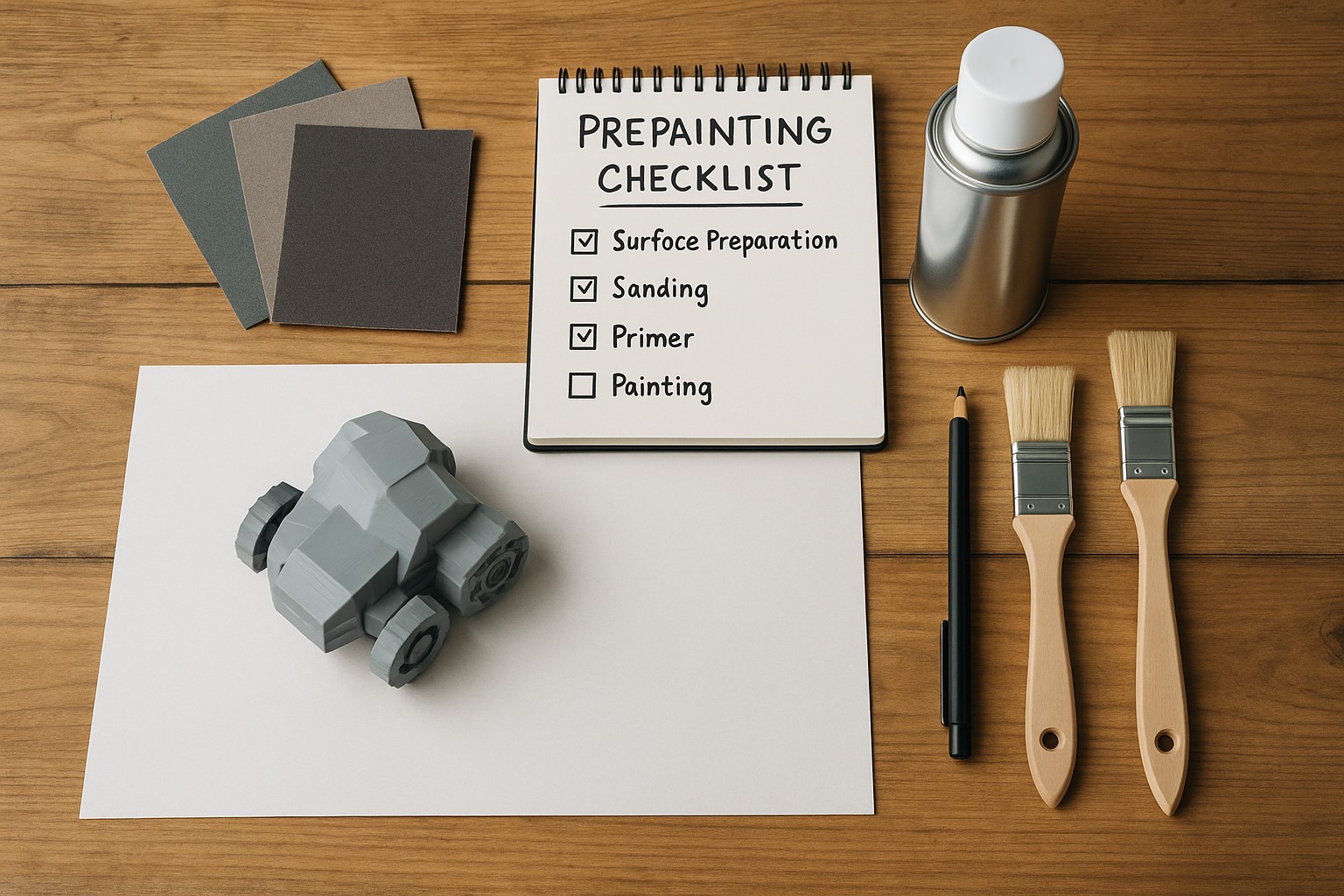 3D 프린터 출력물을 도색하기 전 전처리와 도색 계획을 정리하는 작업대 대표 이미지