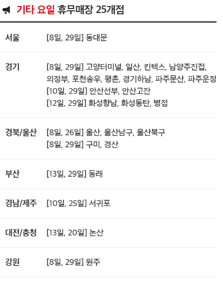 1월 홈플러스 휴무일