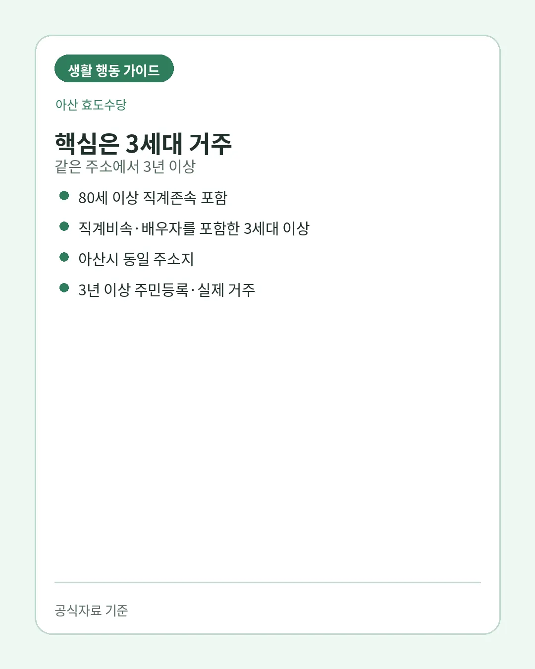 아산 효도수당 80세 이상 3세대 동일주소 3년 거주조건