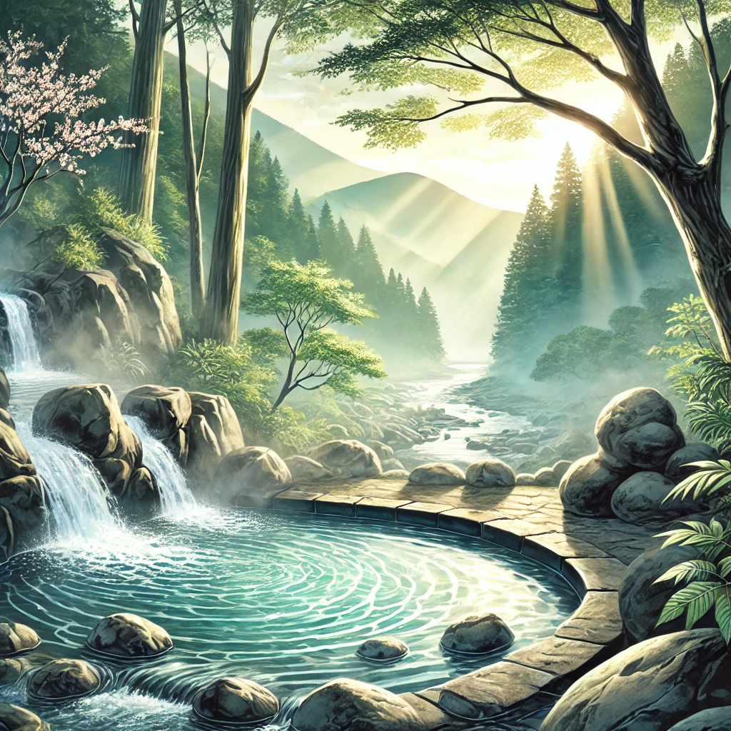 계곡 온천 일러스트