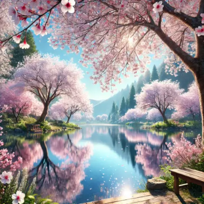 호수-벚꽃-나무