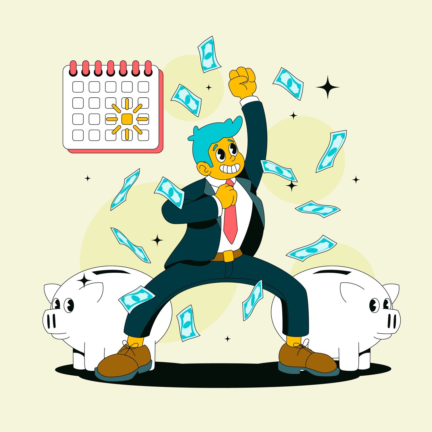 돼지저금통과 월급을 받는 남자