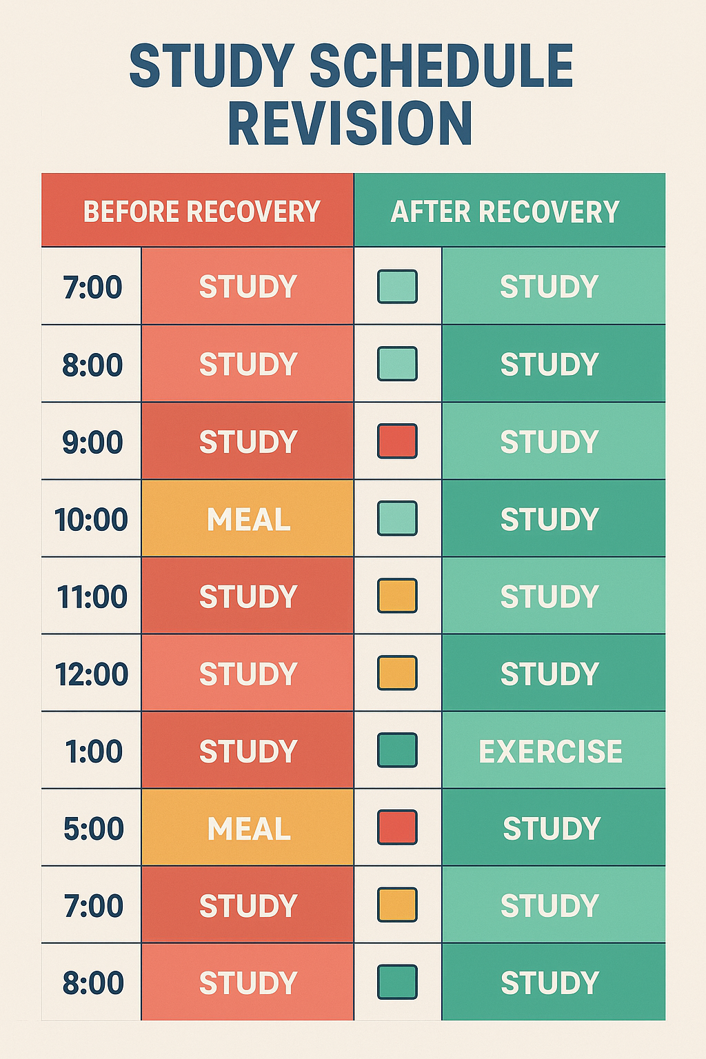수정된 학습 스케줄표 (Study Schedule Revision Chart)