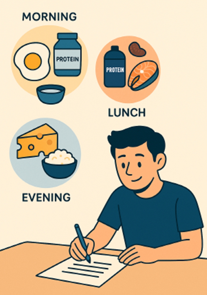 하루 단백질 섭취 루틴을 시각화한 인포그래픽 스타일 일러스트