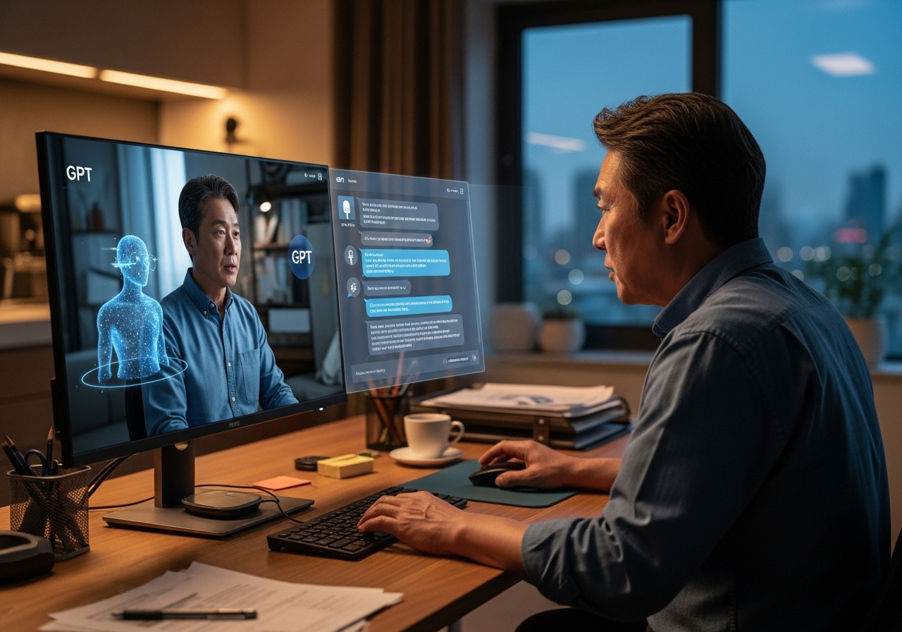 GPT와 대화 중인 중년 사용자