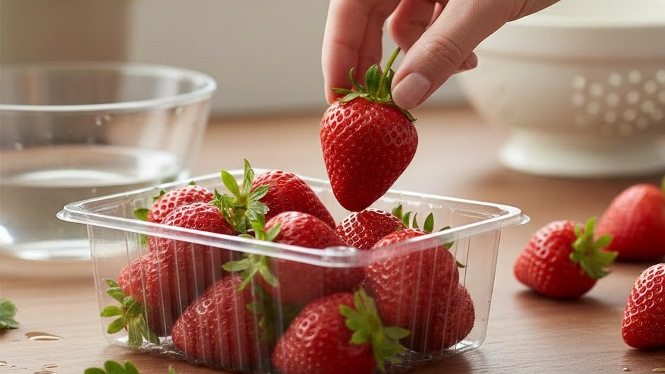 무른 딸기 제거하는 사진