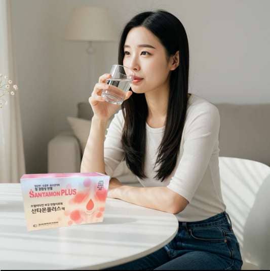 산타몬플러스액 가격 및 구매 정보, 산타몬플러스액 복용하는 젊은 여성 사진