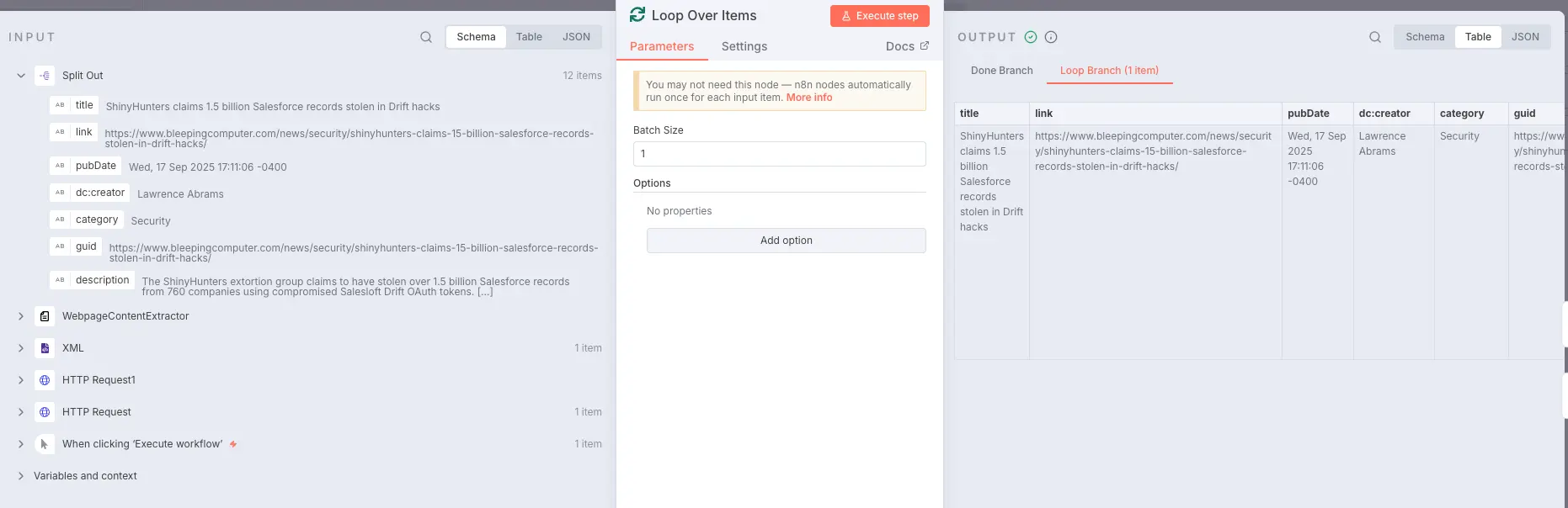 Loop Over Items Configure and Output