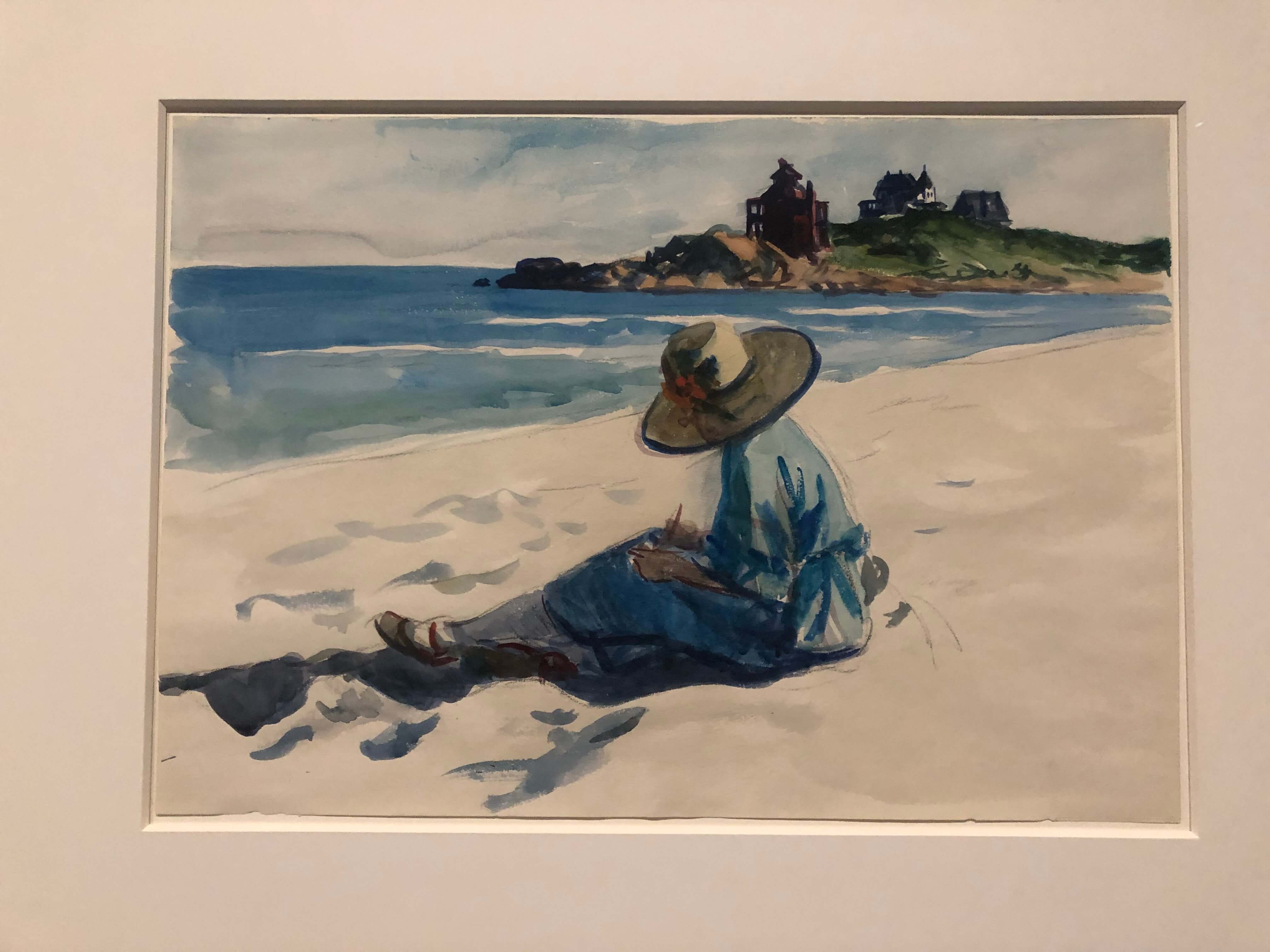 해변에서 스케치하는 조