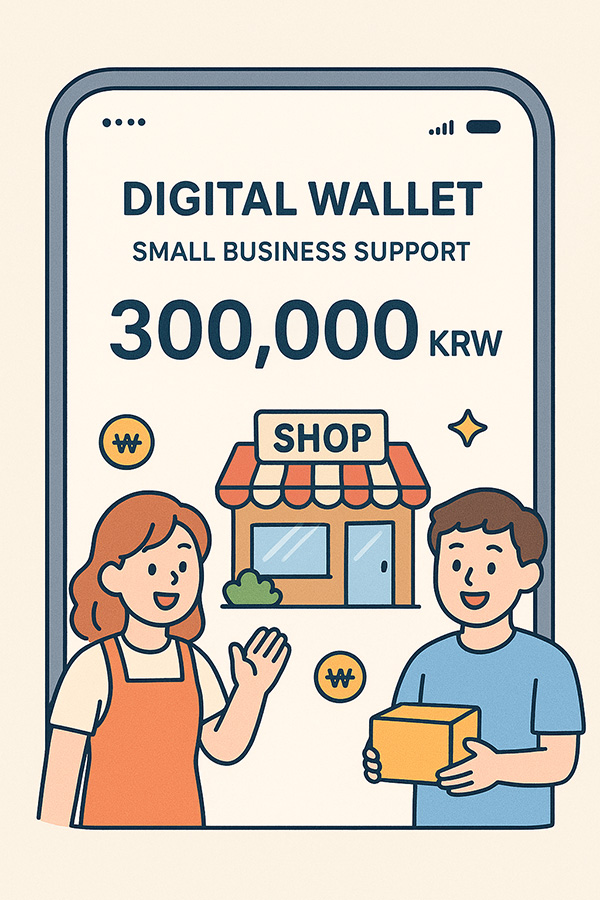 소상공인 지원금 안내 그래픽과 비즈니스 주제 캐릭터 아이콘