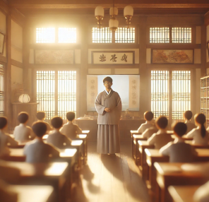 친숙한 선생님을 학교에서 수업