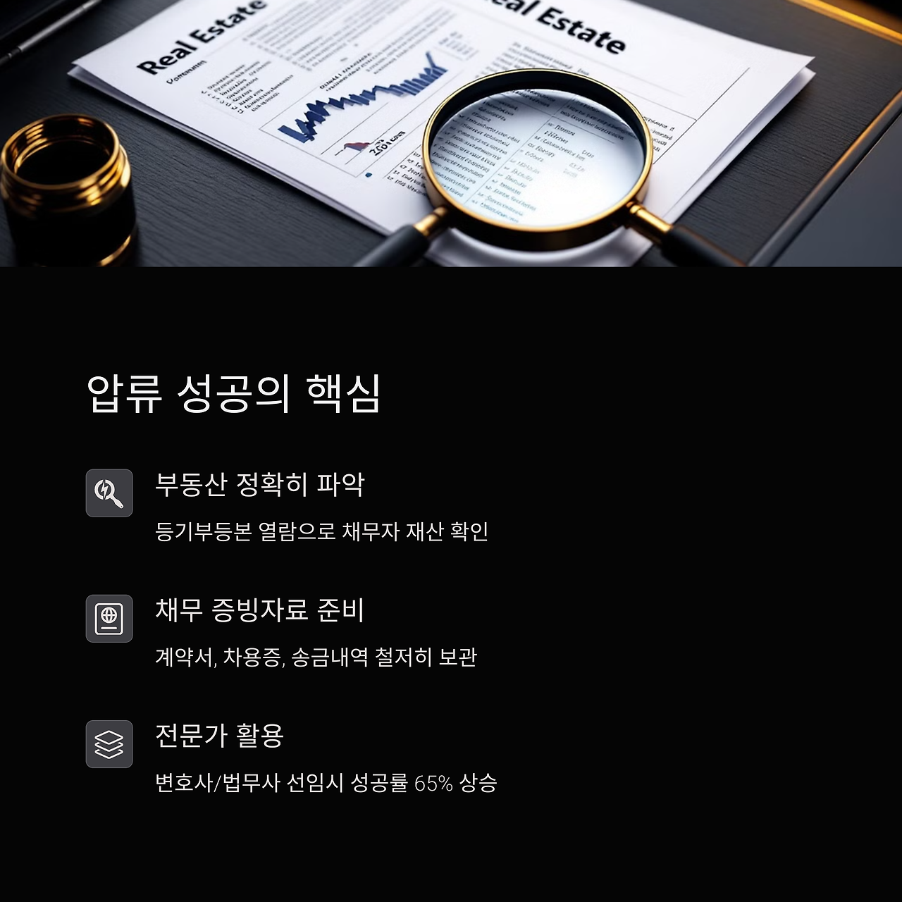 압류를 성공하는 핵심을 설명하는 사진