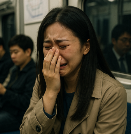 지하철 안에서 누군가 울고 있는 모습