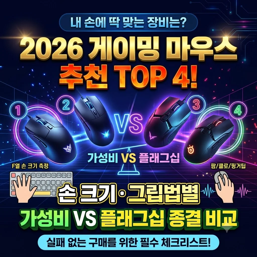 2026 가성비 게이밍 마우스 추천 TOP 4 및 손 크기 그립법별 구매 가이드