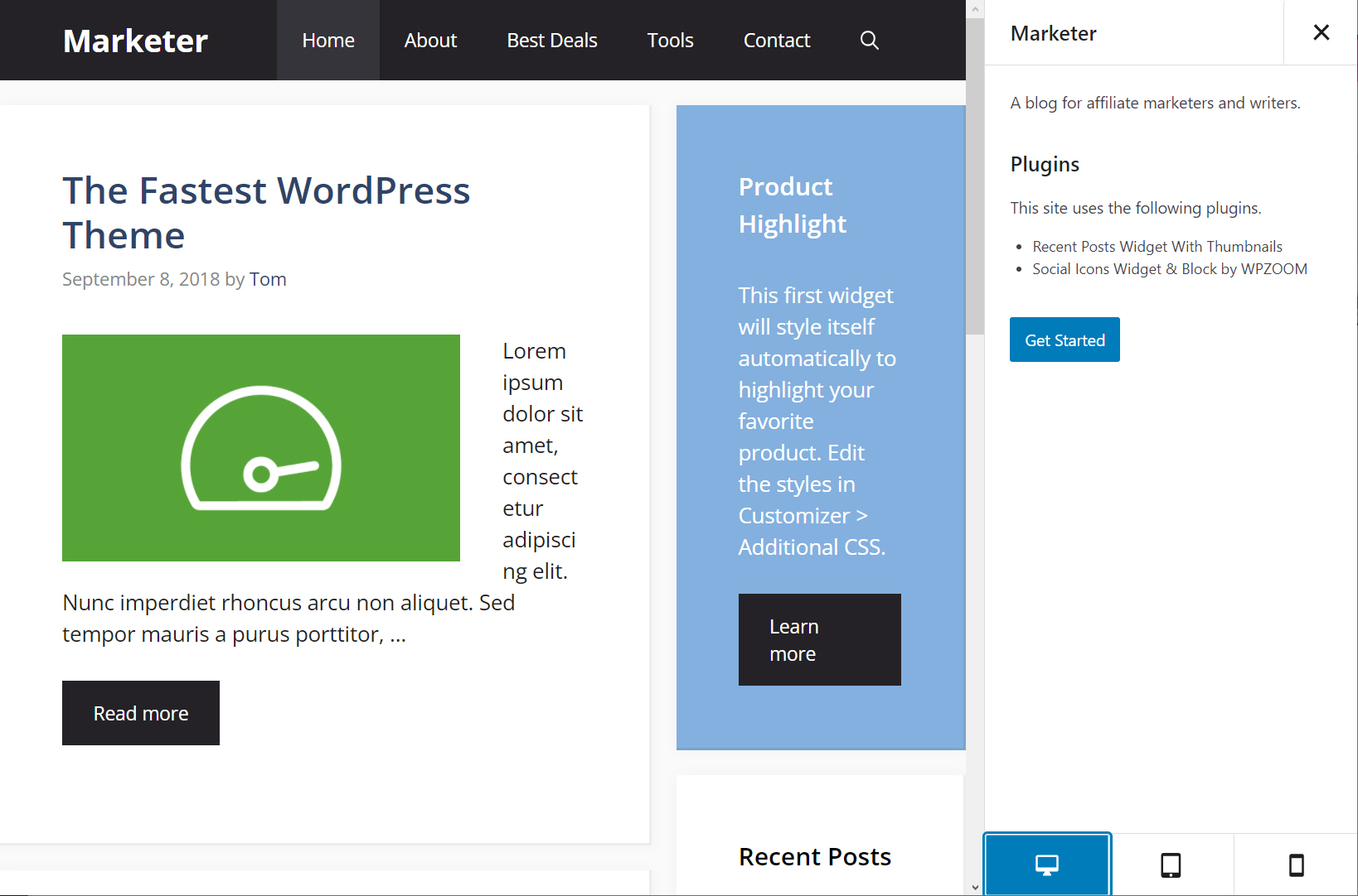 워드프레스 GeneratePress 테마 사이트 라이브러리 - Marketer 데모