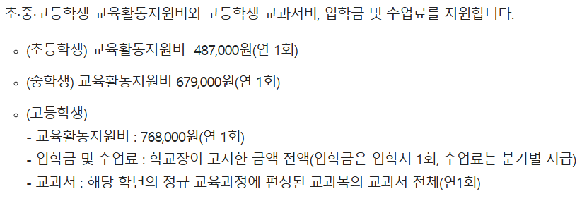 교육급여 지원금액
