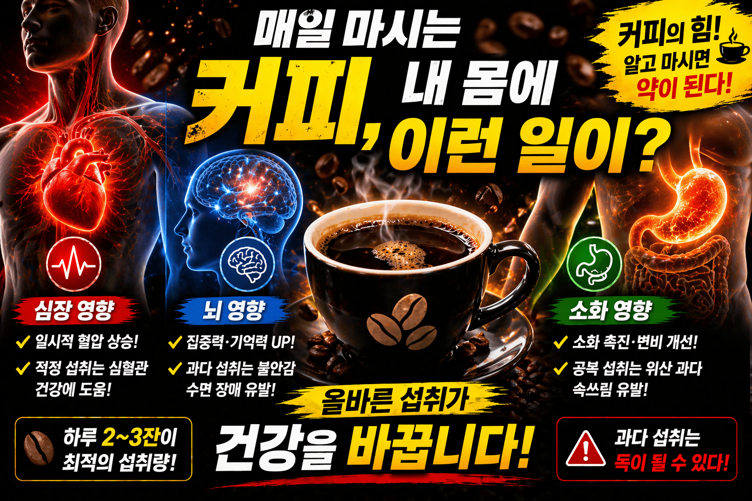 커피와 신체 변화 (심장, 뇌, 소화 영향)