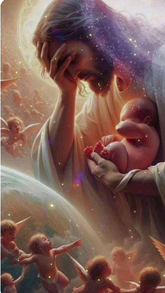 예수님이 태아를 안고 괴로워 하시는 사진