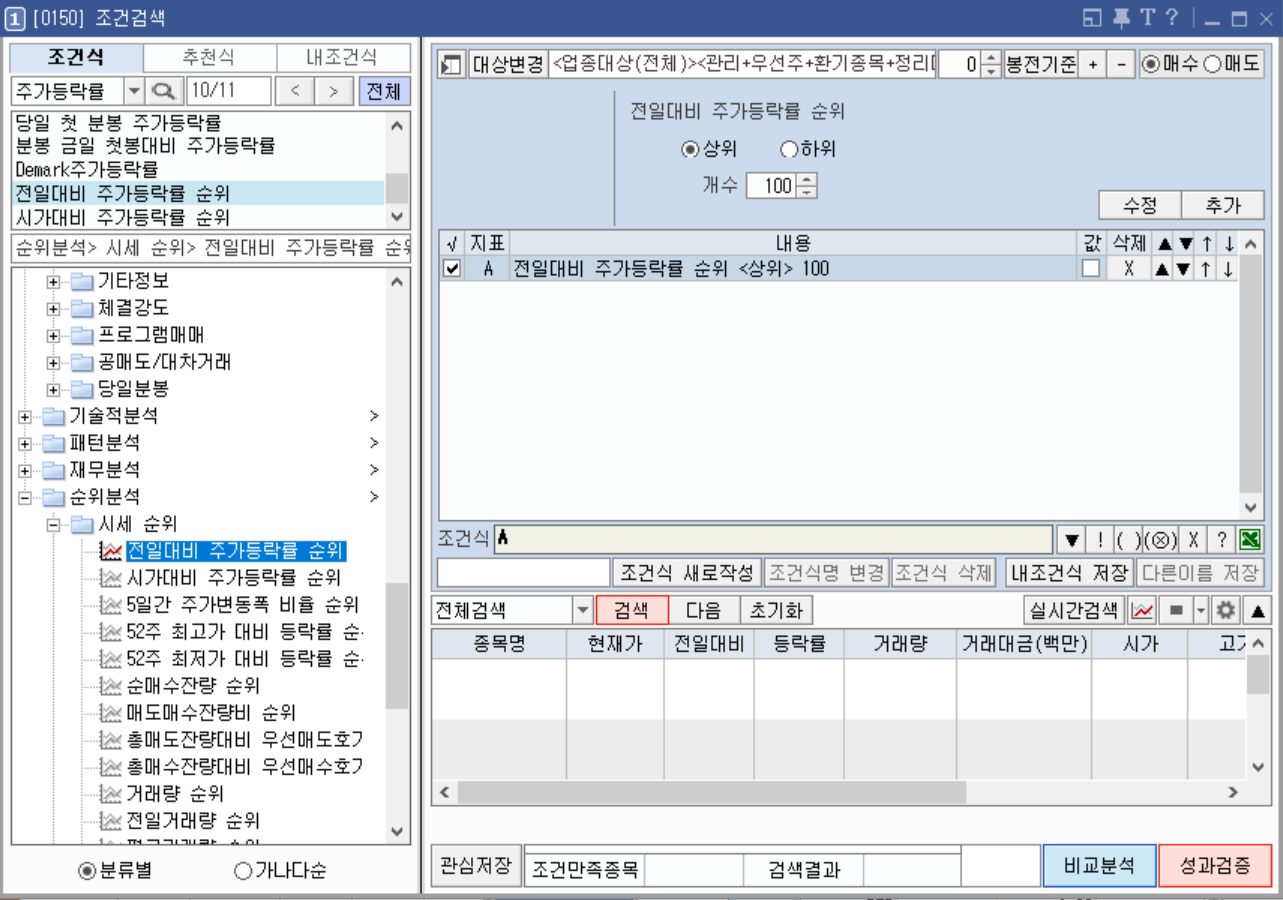 키움증권 조건검색에서 조건식 입력하기