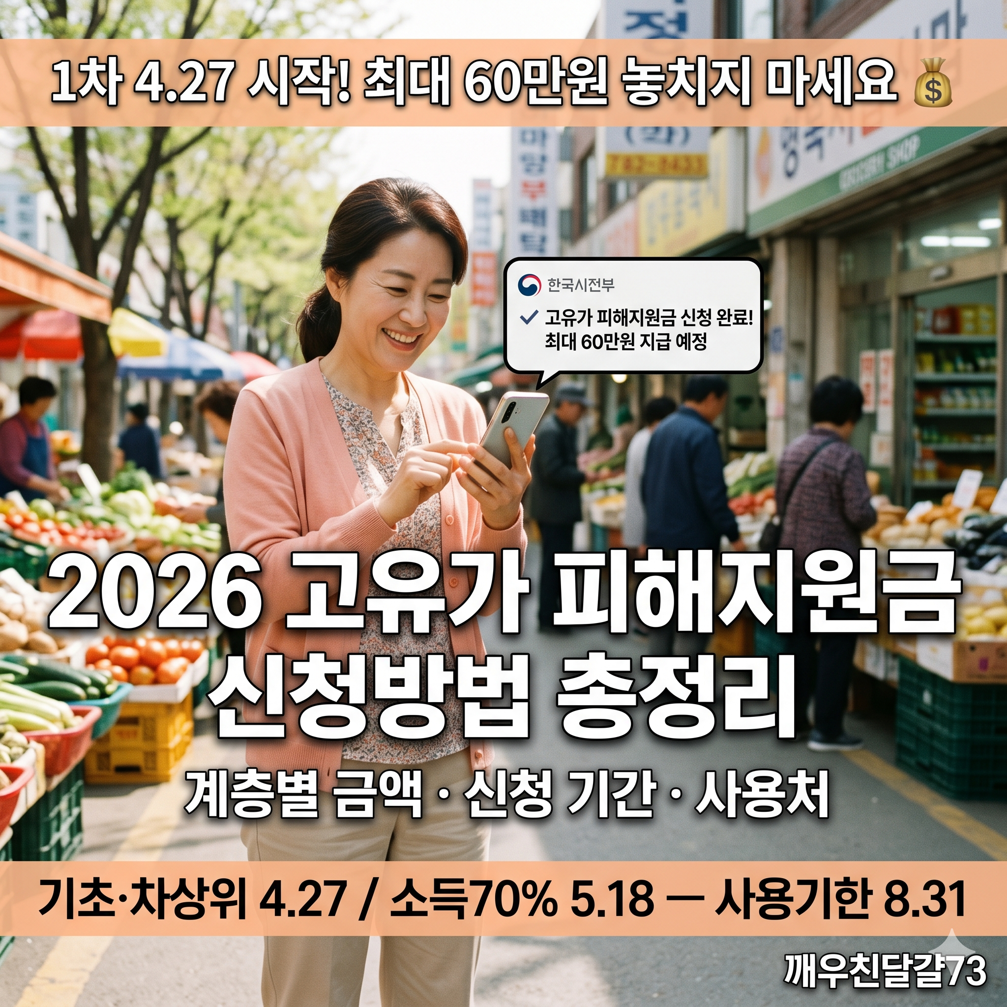 2026 고유가 피해지원금 신청방법 총정리 &mdash; 최대 60만원&middot;1차 4월 27일&middot;사용처