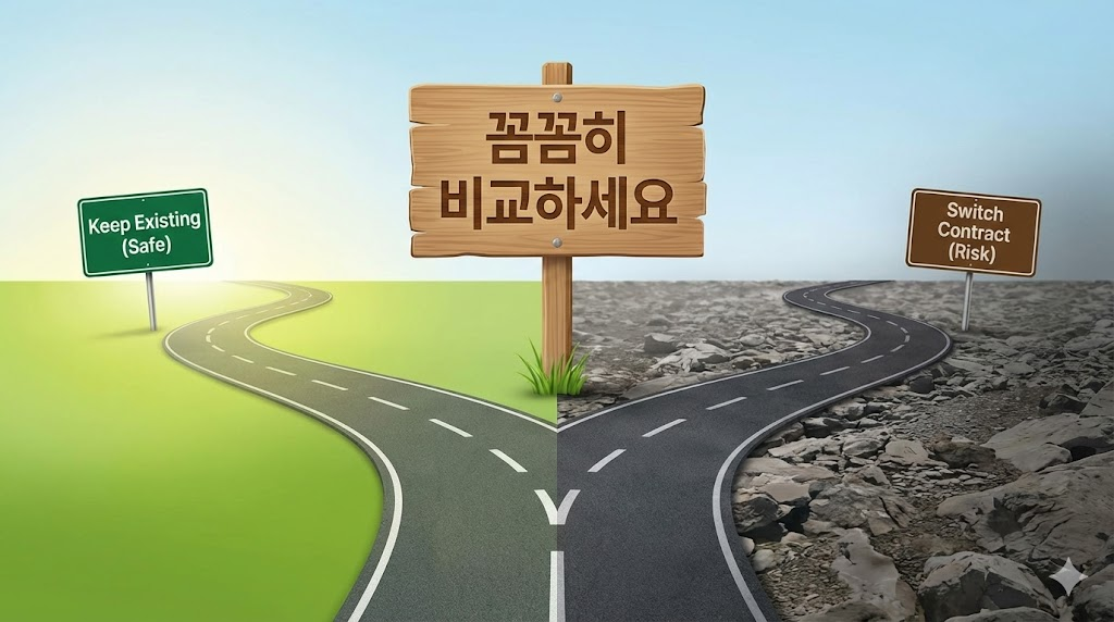 보험 갈아타기(승환 계약) 전 신중한 비교 선택이 필요함을 표현 Alt: 보험 승환 계약 선택의 갈림길
