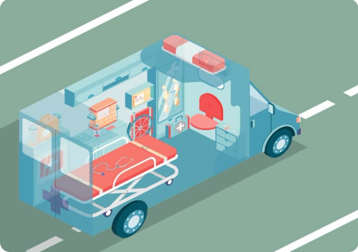 빠른 속도로 이동하는 앰뷸런스 안의 모습