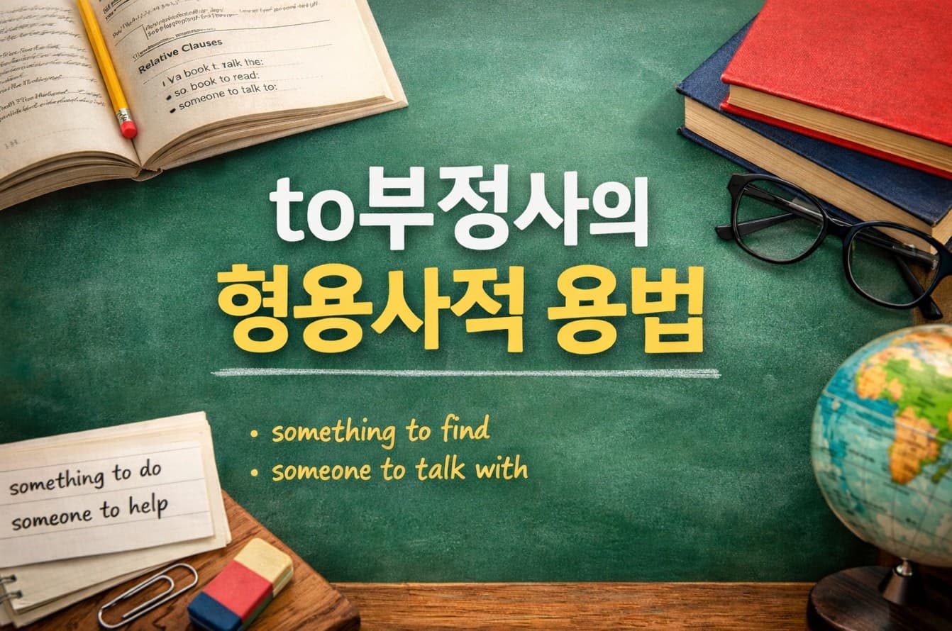 to 부정사의 형용사적 용법의 특징이 나와 있는 예시를 보여 주는 이미지