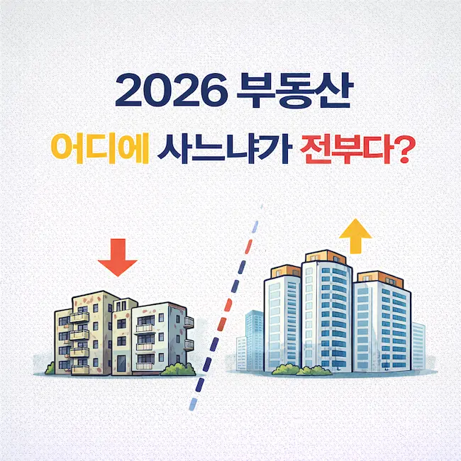 2026년 부동산 전망과 양극화 시장 대응을 위한 상급지 갈아타기 전략을 표현하는 이미지