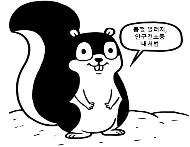 직장인들에게 봄철 알러지와 안구건조증에 대해 알려주는 다람쥐