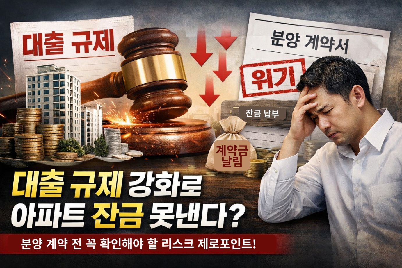 2026년 주택담보대출 규제 강화로 분양계약자들이 반드시 확인해야 할 잔금대출 적용 시점과 예외 규정을 정리한 인포그래픽 이미지