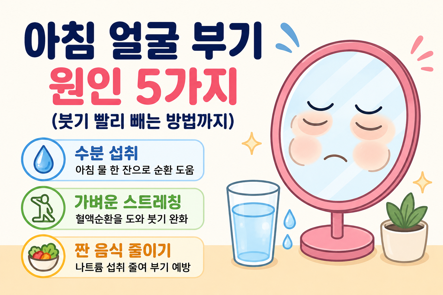아침 얼굴 부기 원인 5가지 (붓기 빨리 빼는 방법까지) -사진-
