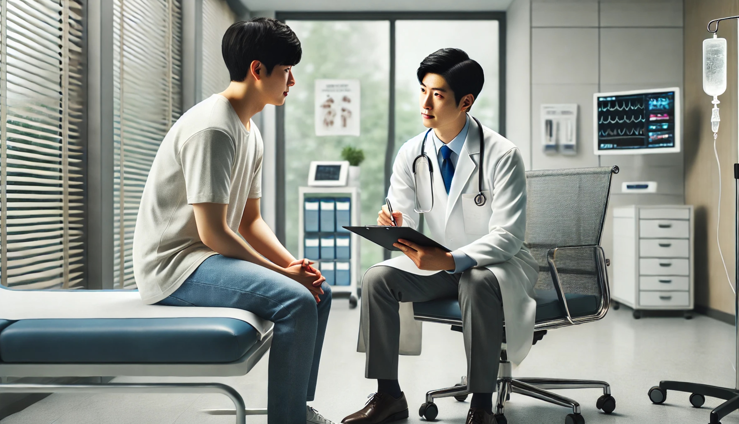 의사와 건강검진에 대해서 상담하는 모습