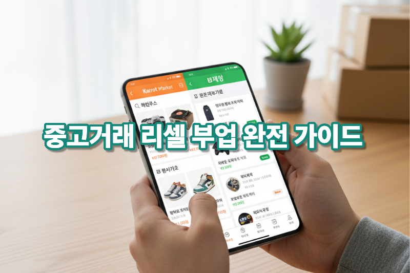 중고거래 리셀 부업을 상징하는 중고 물건 판매 및 시세 차익 이미지