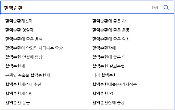 혈액순환 연관 검색어들