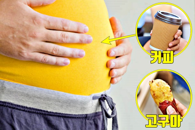 배가 빵빵해지는 음식 커피 고구마, 조금만 먹어도 배가 불러요, 배가 빵빵한 이유, 조금 먹어도 배부른 증상,건강 팁줌 매일꿀정보