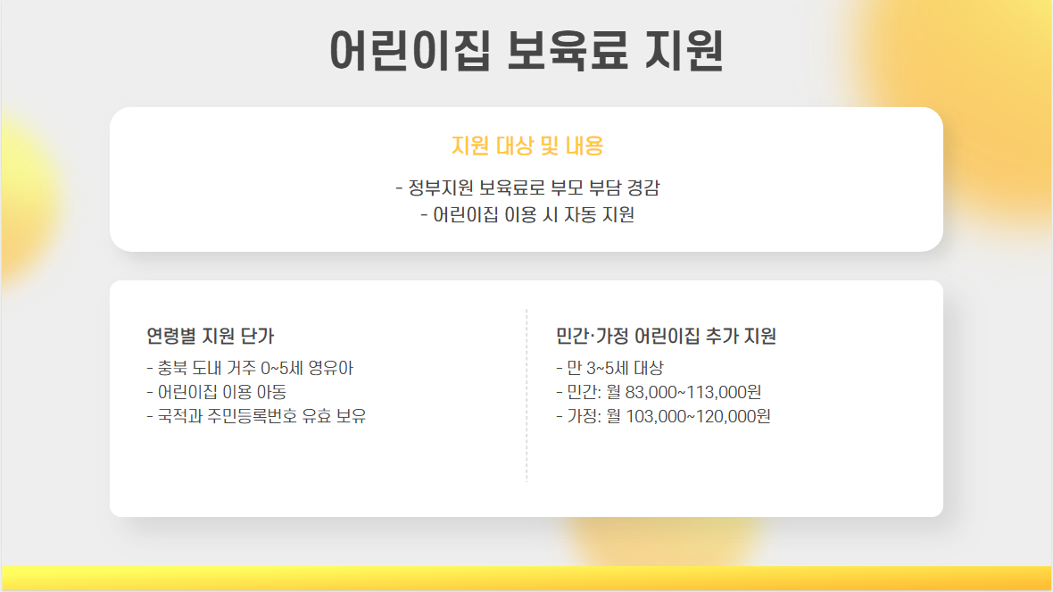 충청북도 영유아 보육료 및 양육수당 지원
