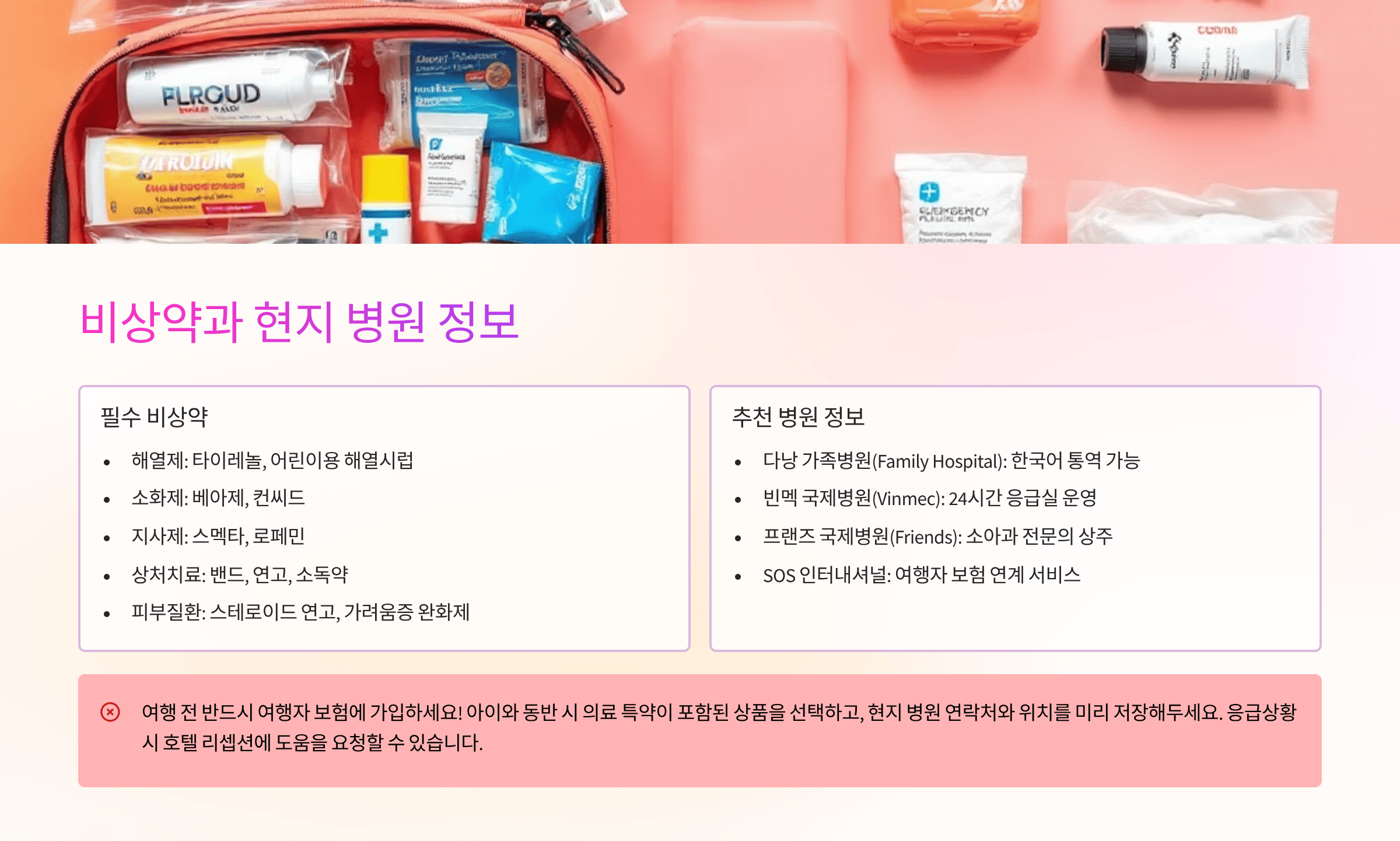 비상약과 현지 병원 정보