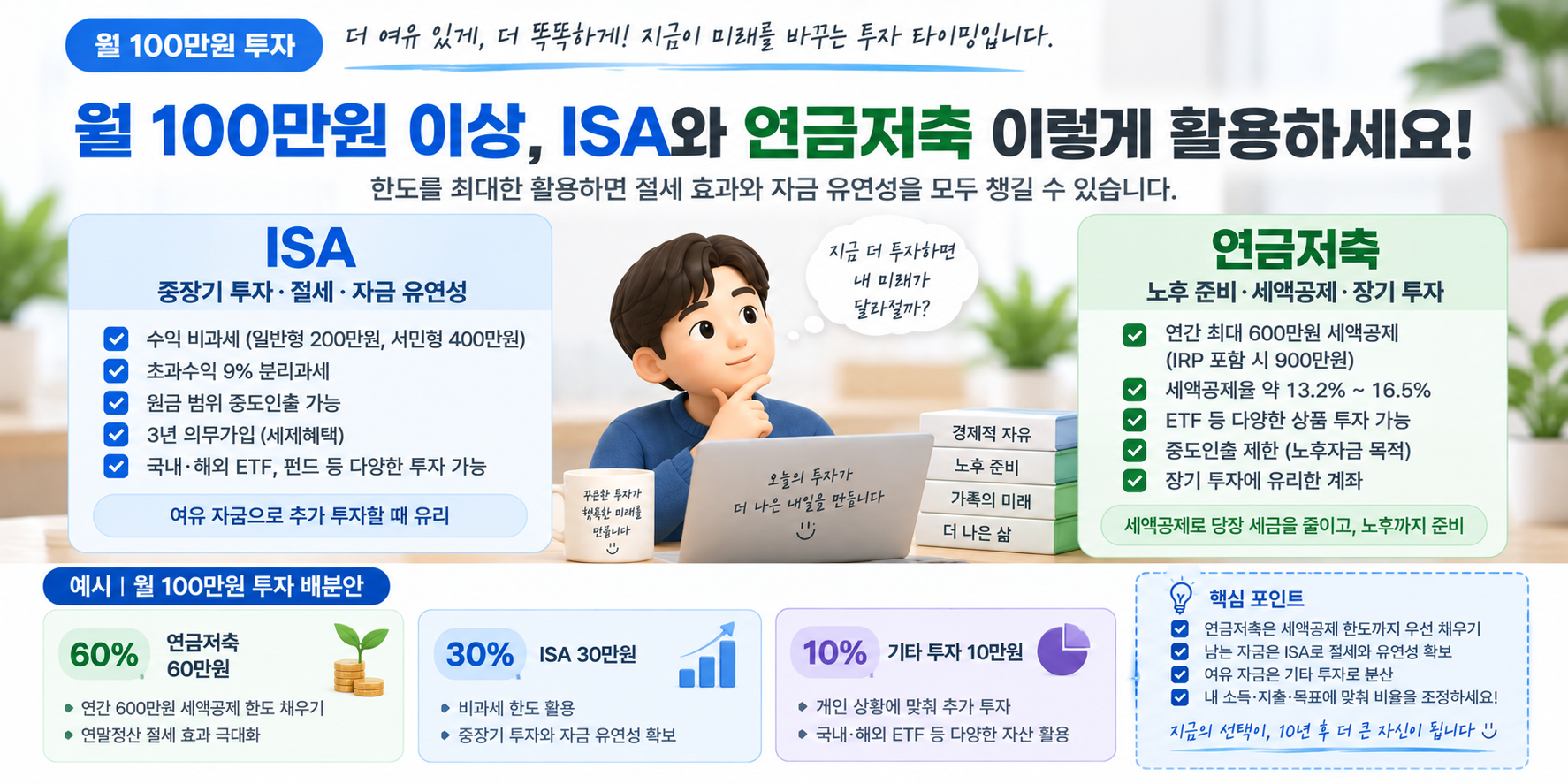 월 100만원 이상 투자 시 ISA와 연금저축 배분 전략 이미지