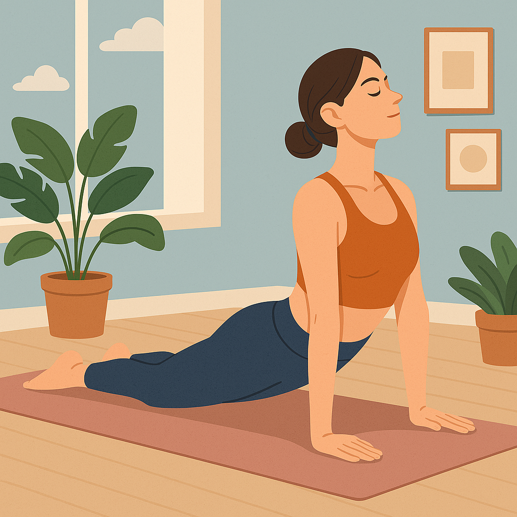 실내에서 요가를 하고 있는 여성